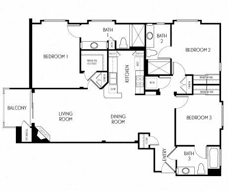 3 bedroom 3 bathroom Floor plan C at The Adler Apartments, California, 90025